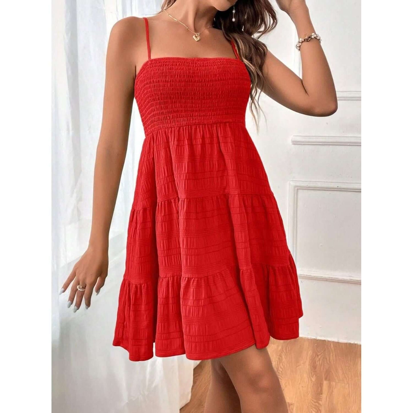 Tiered Smocked Square Neck Cami Dress Taydiane