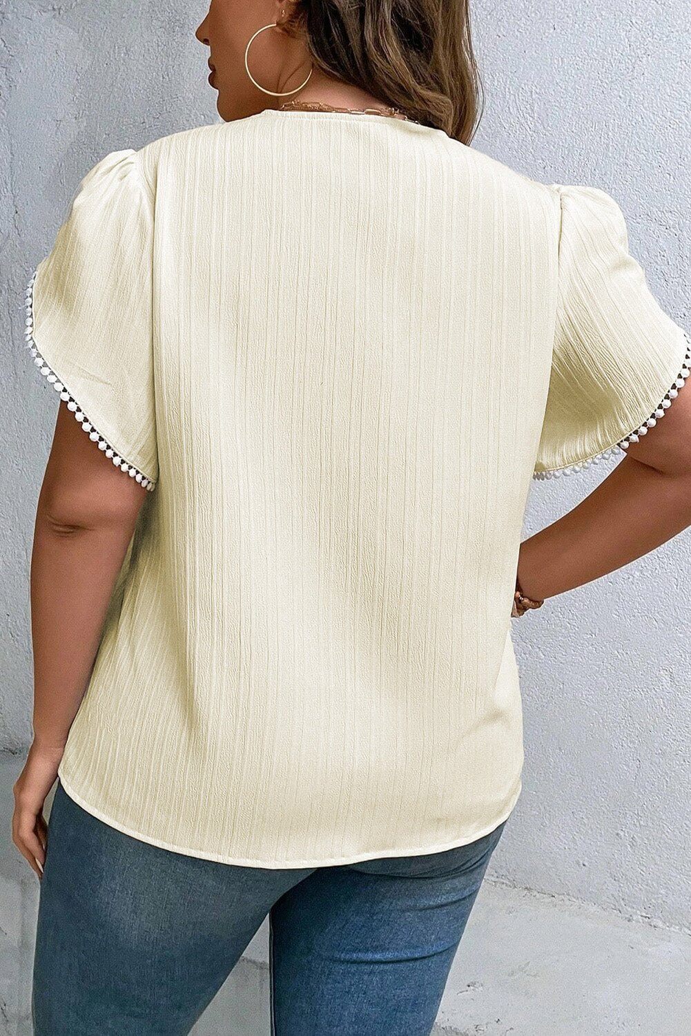 V-Neck Petal Sleeve Blouse
