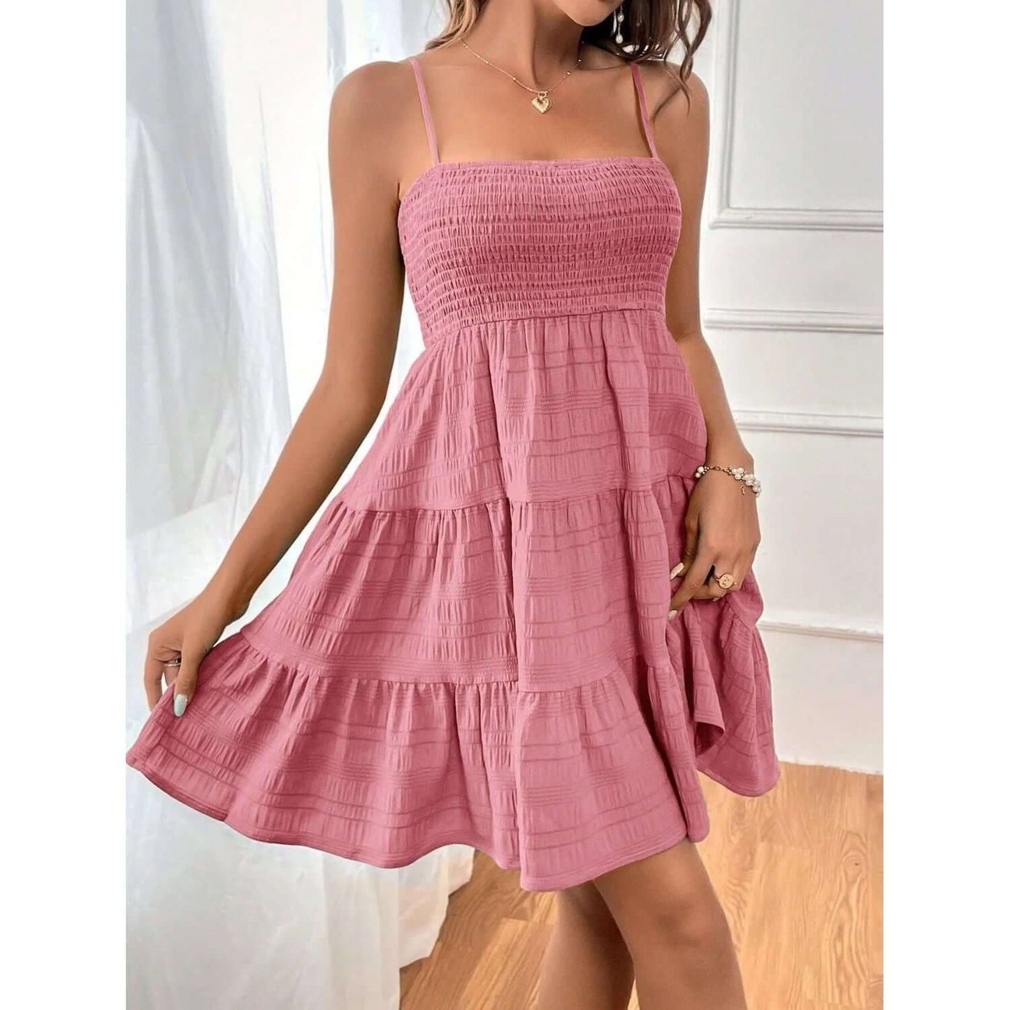 Tiered Smocked Square Neck Cami Dress Taydiane