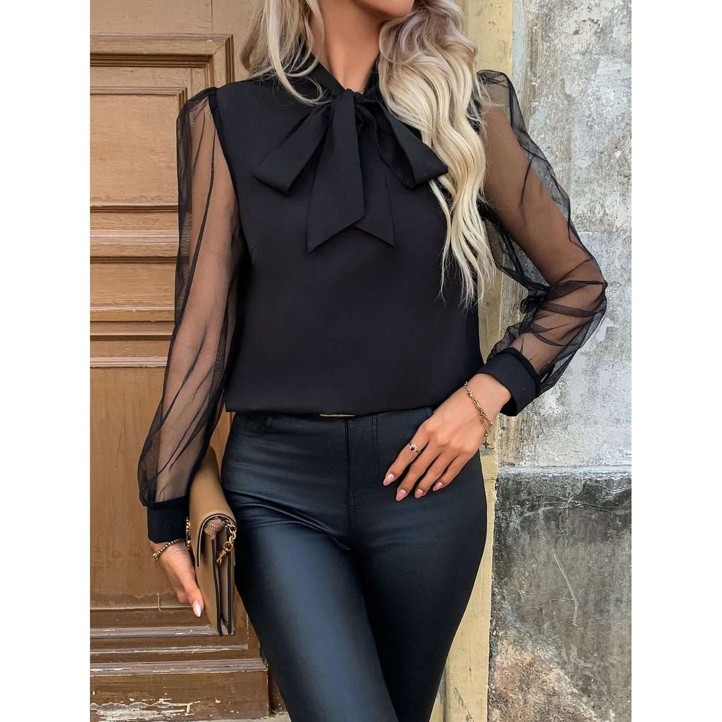 Tie Neck Long Sleeve Blouse Taydiane