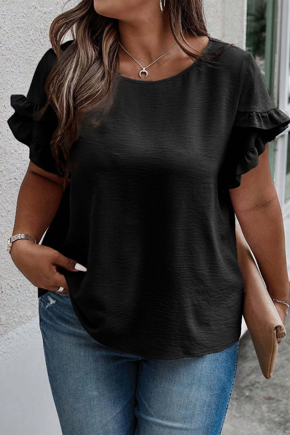 Ruffled Short Sleeve Blouse