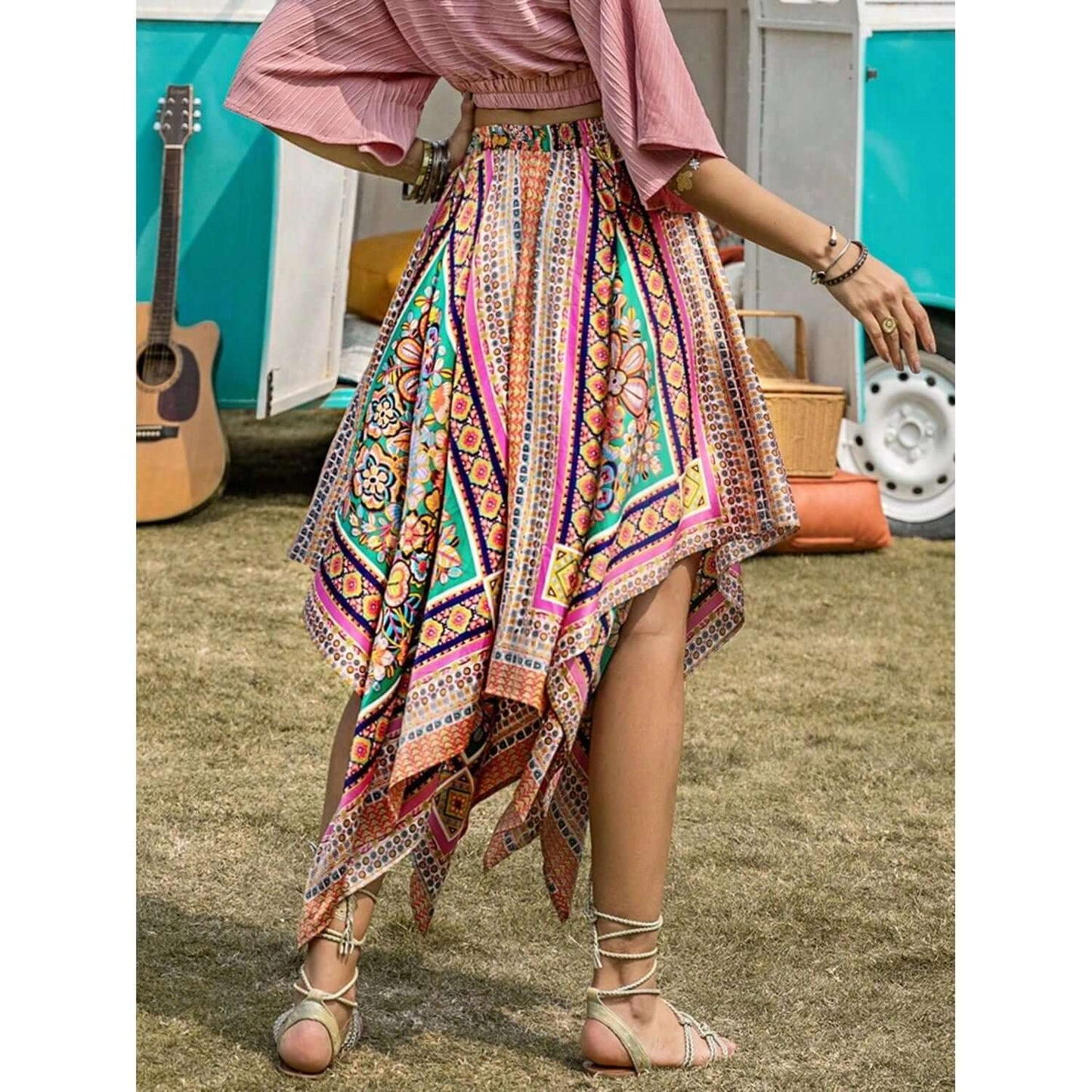 Printed Handkerchief Hem Skirt