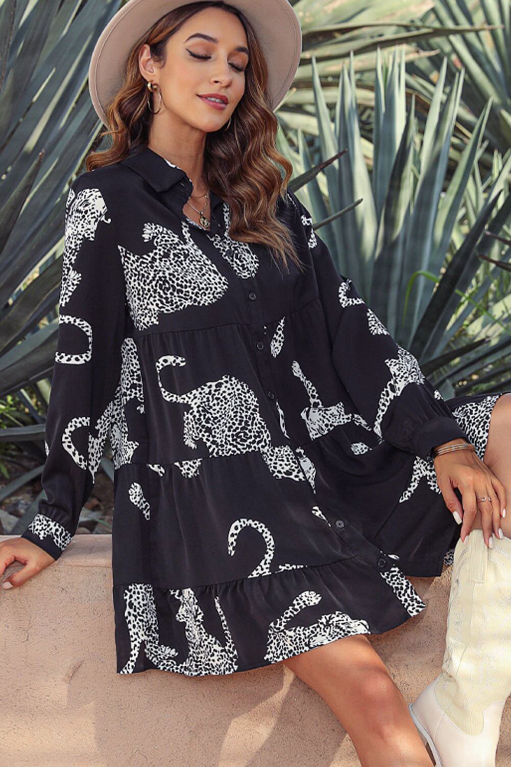 Leopard Print Long Sleeve Mini Dress