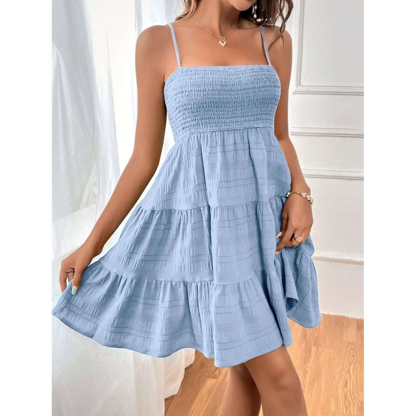 Tiered Smocked Square Neck Cami Dress Taydiane