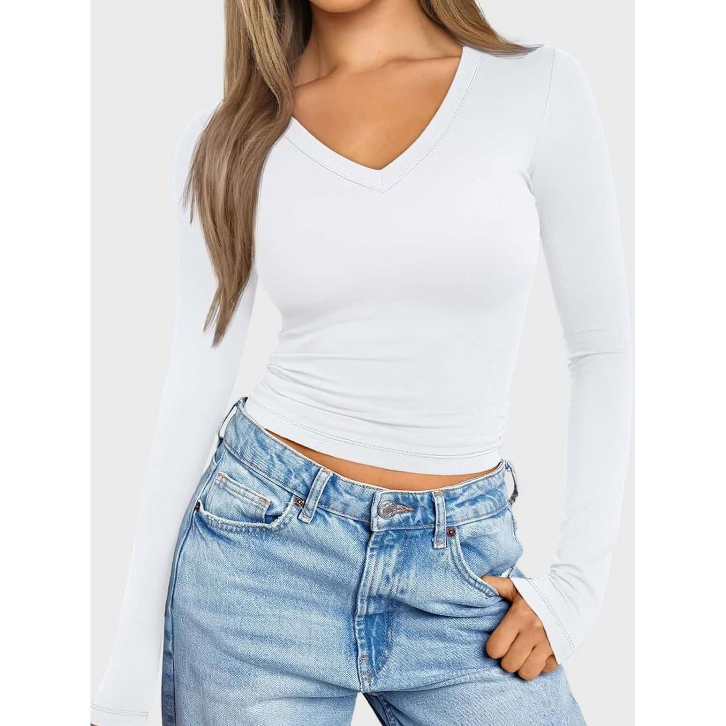 V-Neck Long Sleeve Top Taydiane