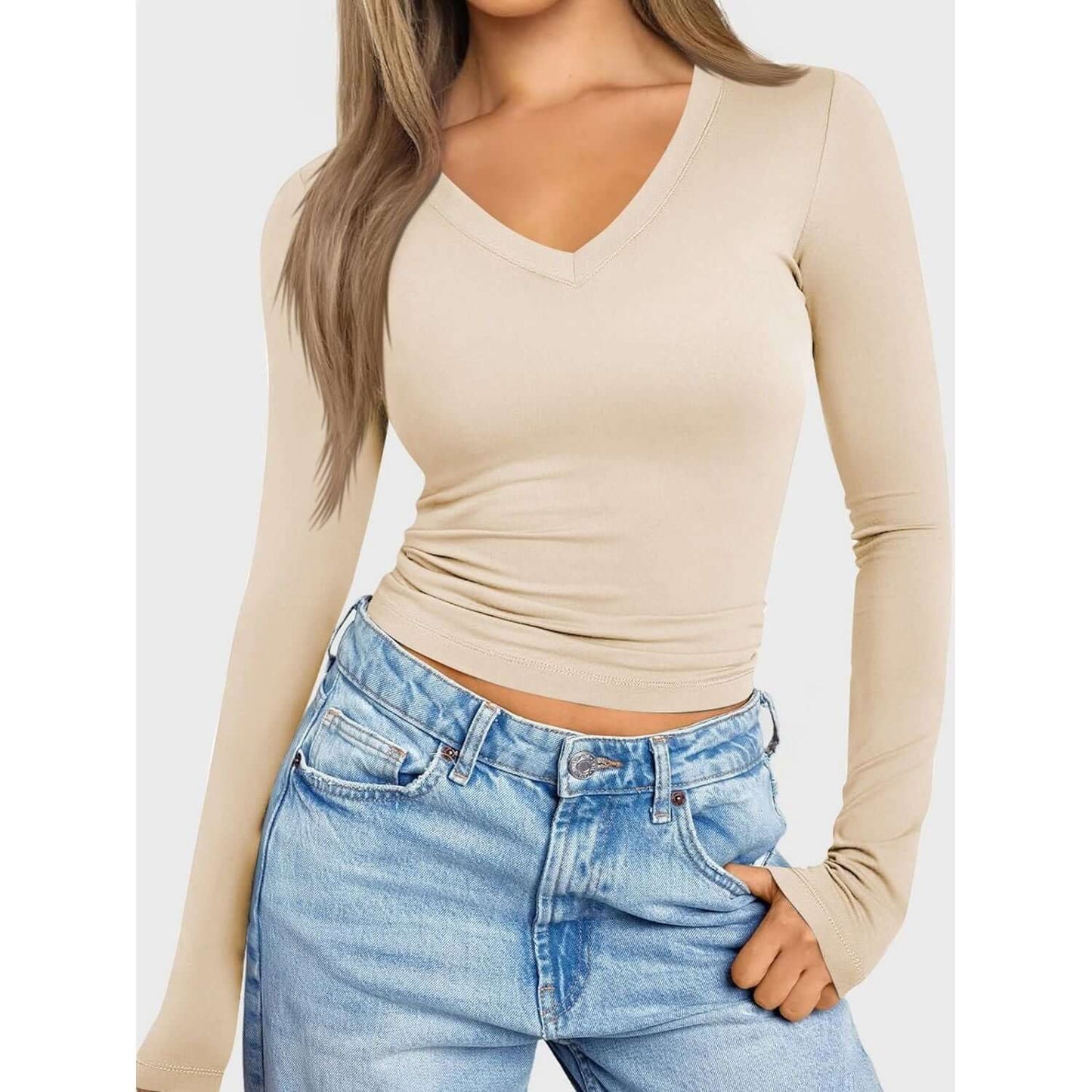 V-Neck Long Sleeve Top Taydiane