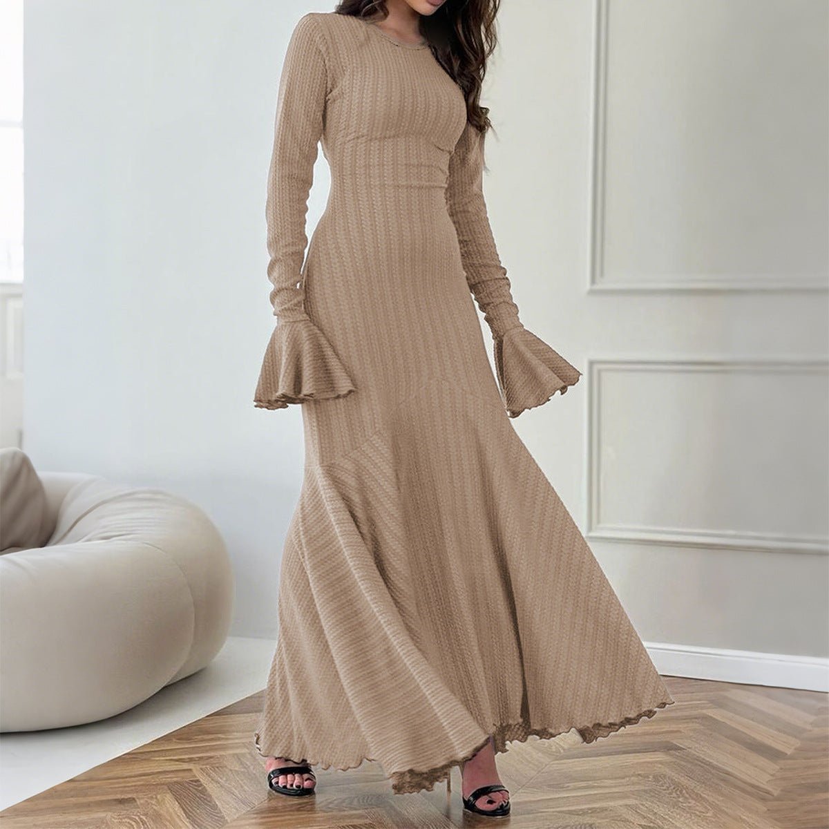 Autumn Elegant Slim - Fit Sweater Dress with Long Bell Sleeves - TayDiane