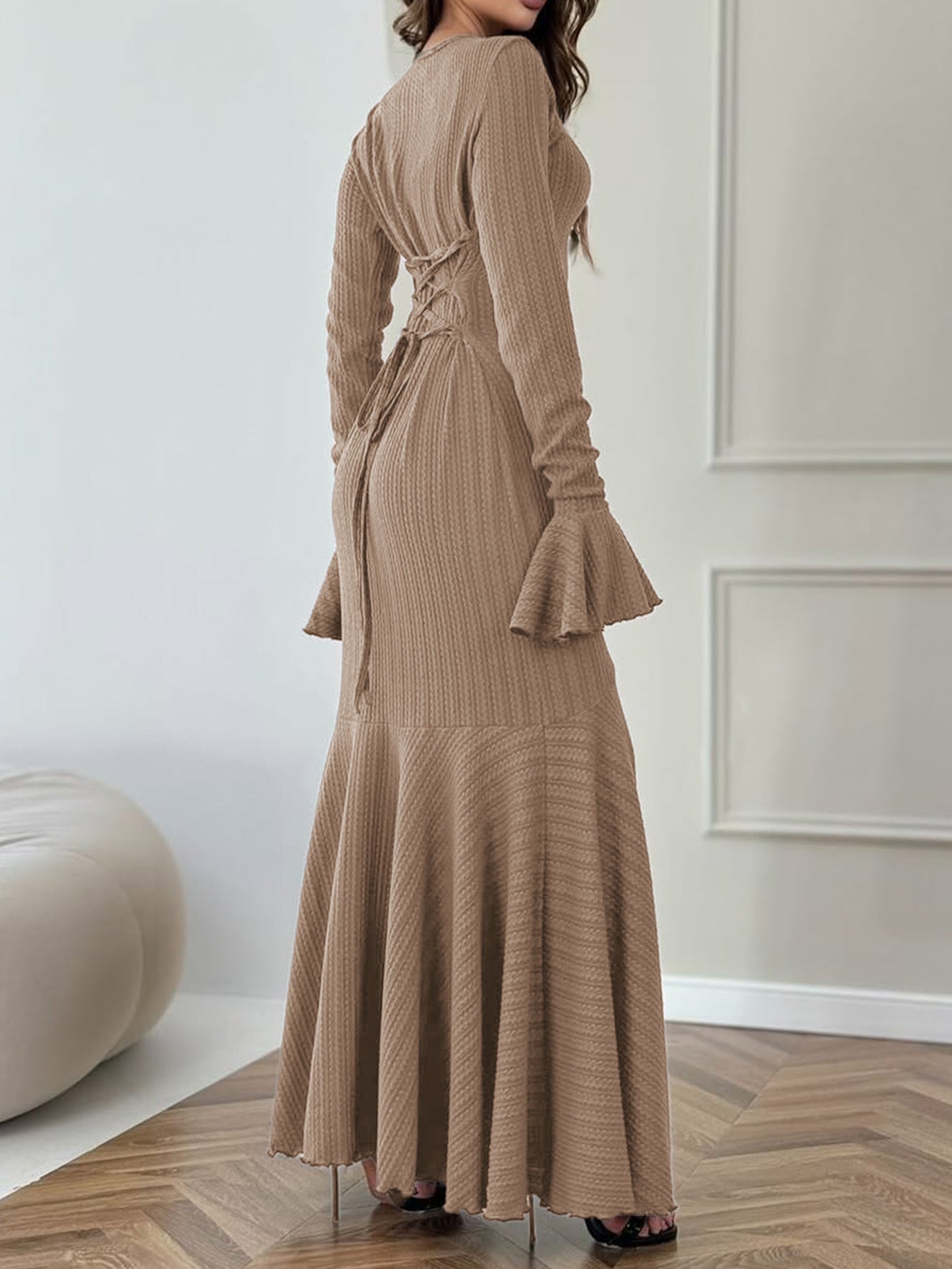 Autumn Elegant Slim - Fit Sweater Dress with Long Bell Sleeves - TayDiane