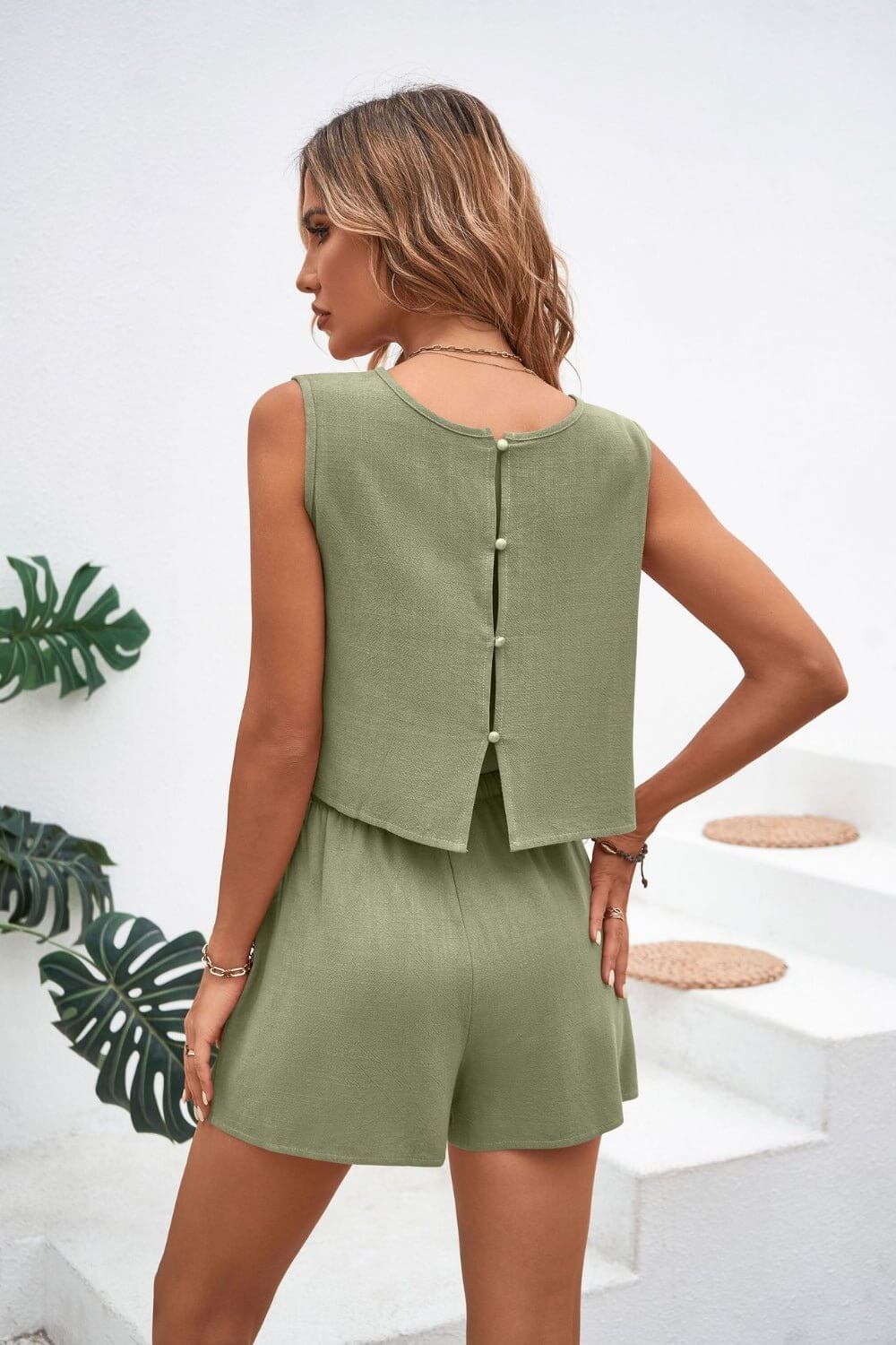Button Back Detail Shorts Set