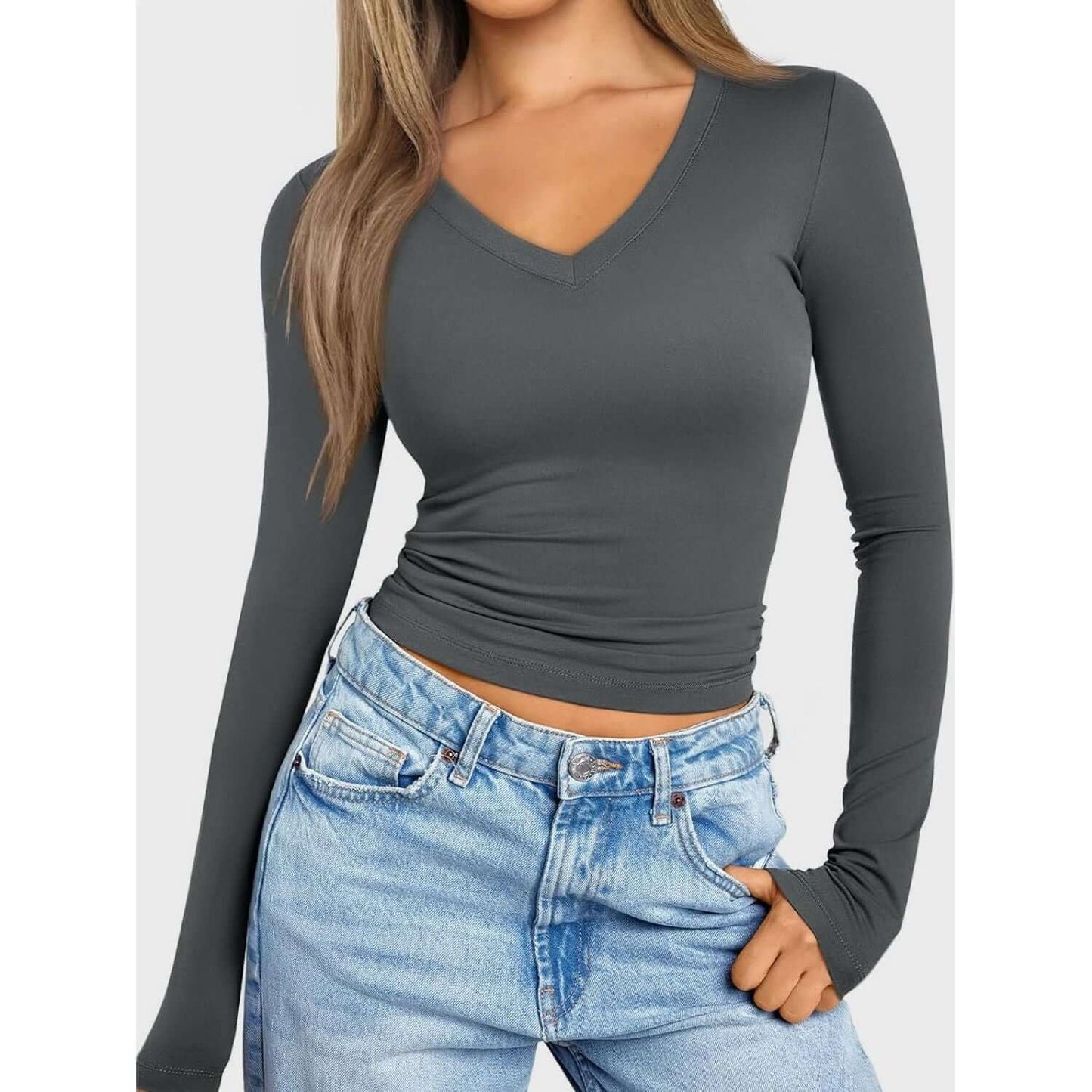 V-Neck Long Sleeve Top Taydiane