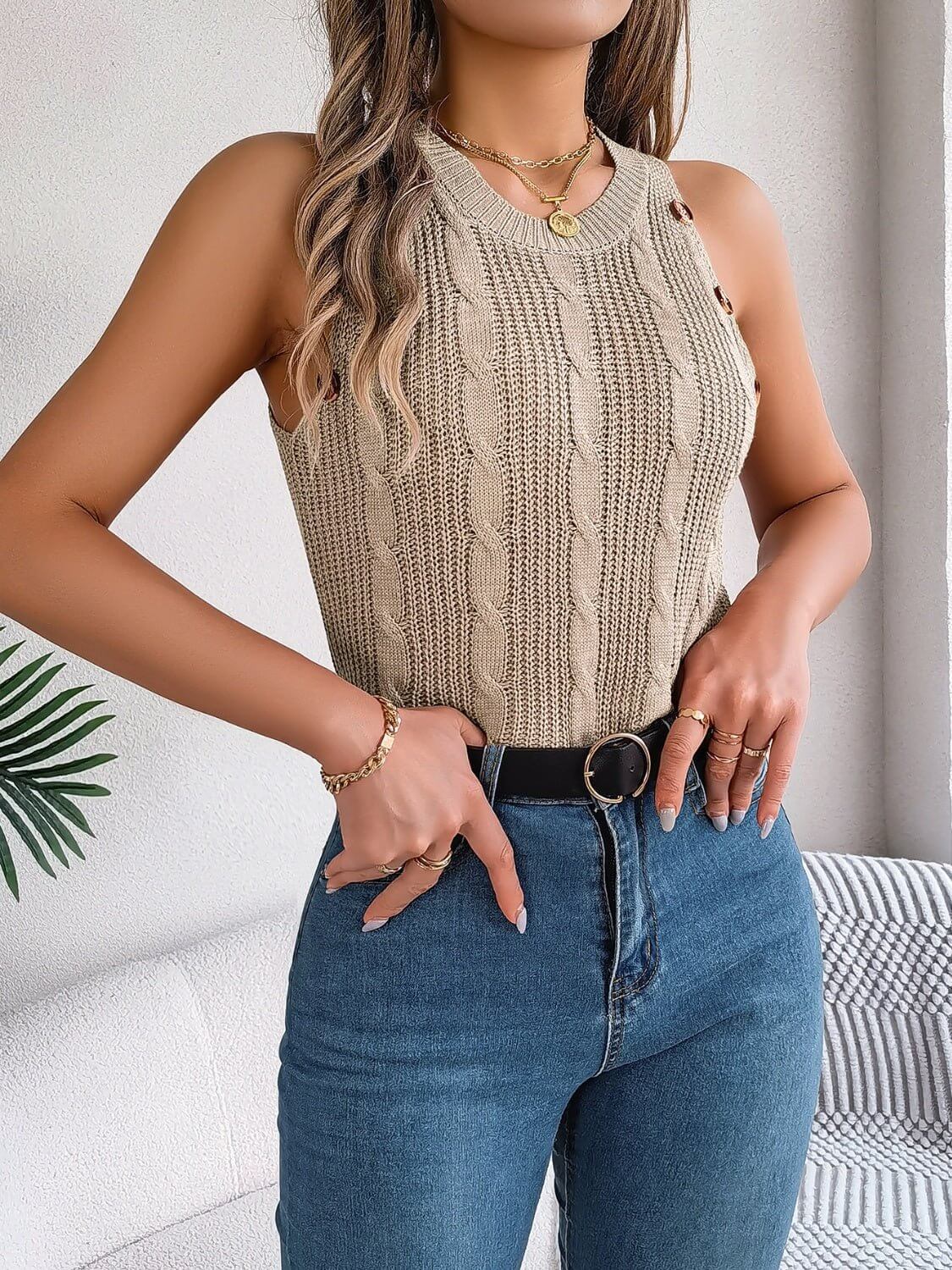 Cable-Knit Button Detailed Top