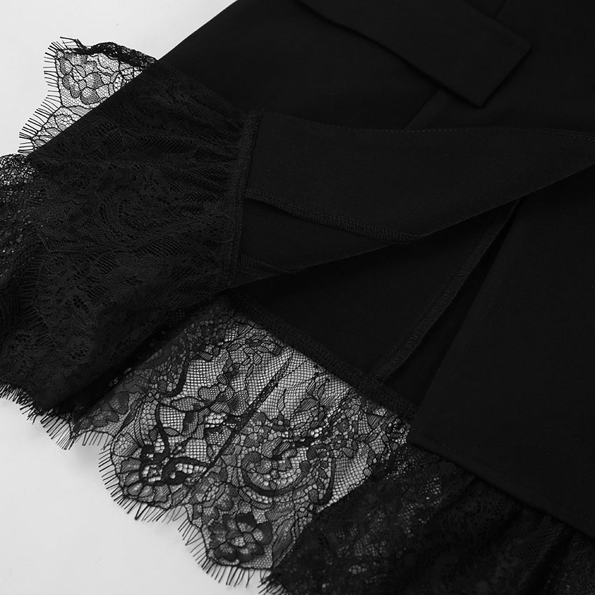 Black Lace - Trim Tailored Blazer - TayDiane