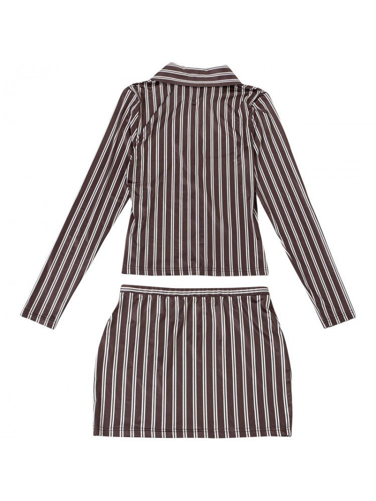 Brown & White Stripe Button - Down Mini Dress - TayDiane