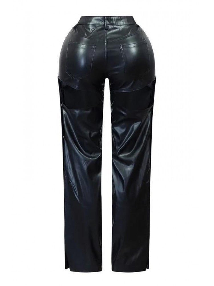 Buckle Cut - Out Faux Leather Snap Pants - TayDiane