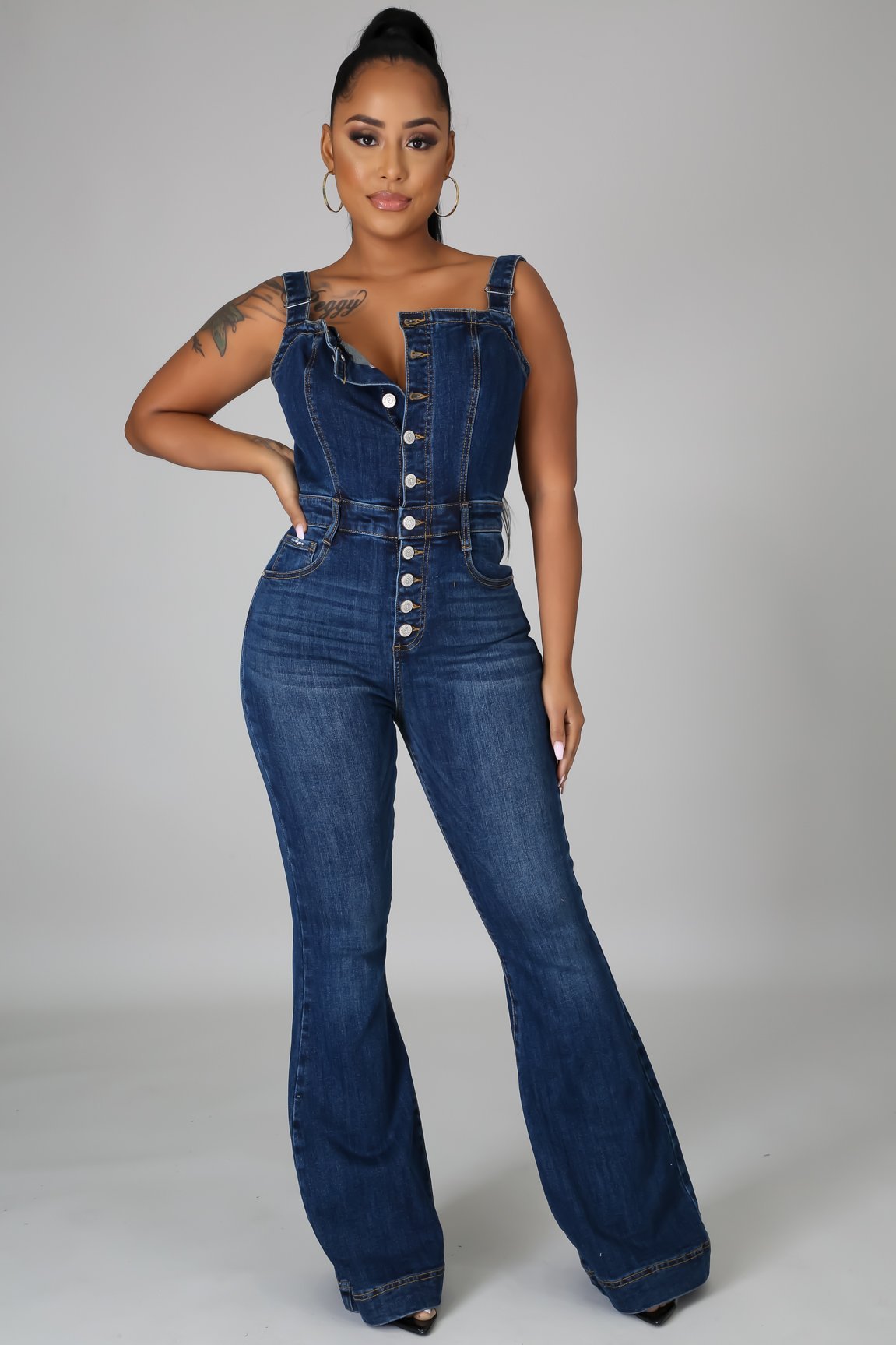 Casual Denim Jumpsuit with Suspenders - TayDiane