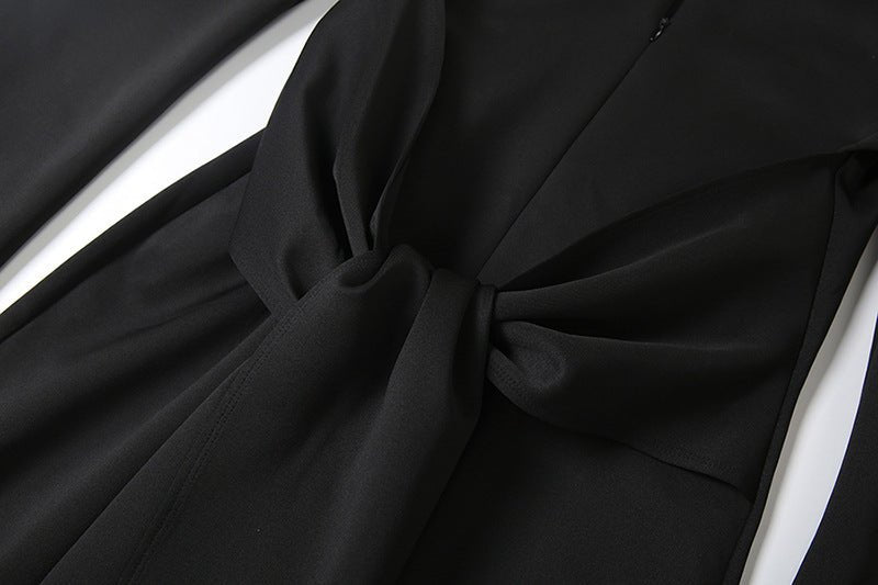 Collared Slim Fit Long Sleeve Dress with Waist Tie - TayDiane