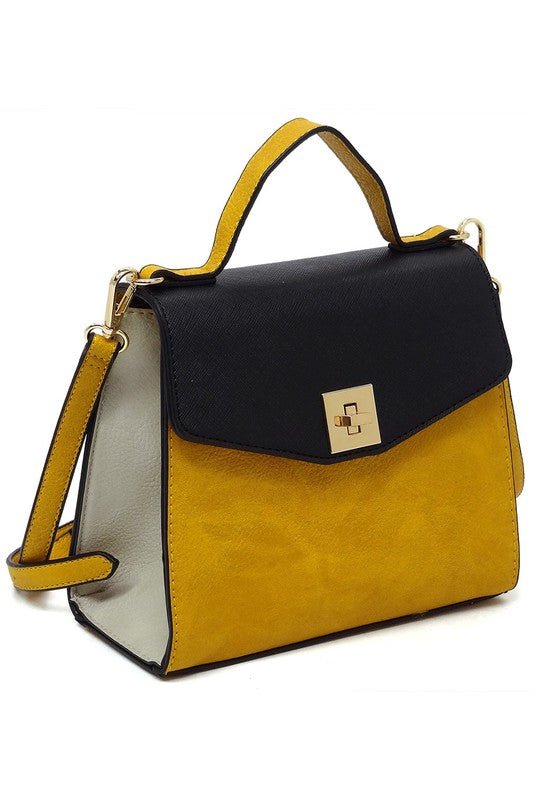 Colorblock Twist Lock Flap Satchel - TayDiane