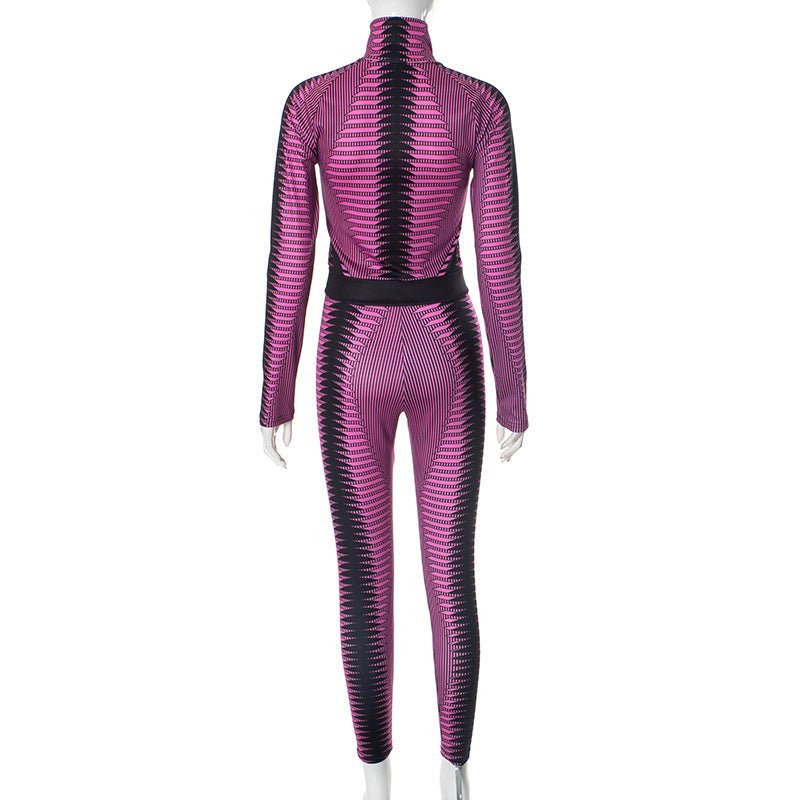 Contrast Color Striped Printed Pants Set - TayDiane