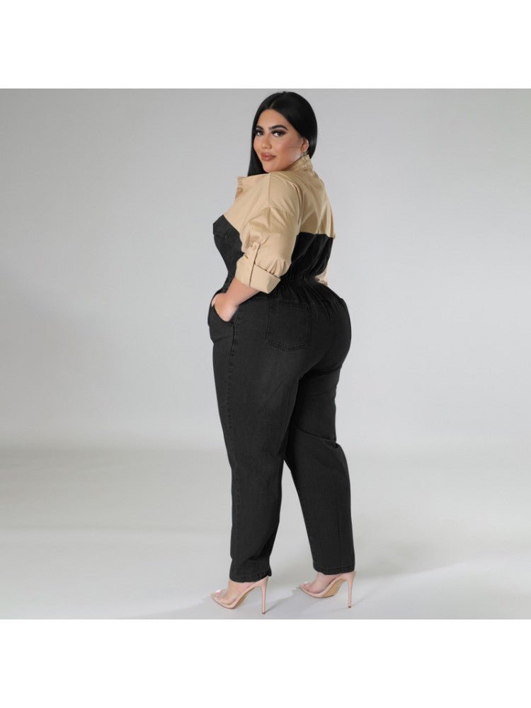 Contrast Denim Utility Jumpsuit - TayDiane