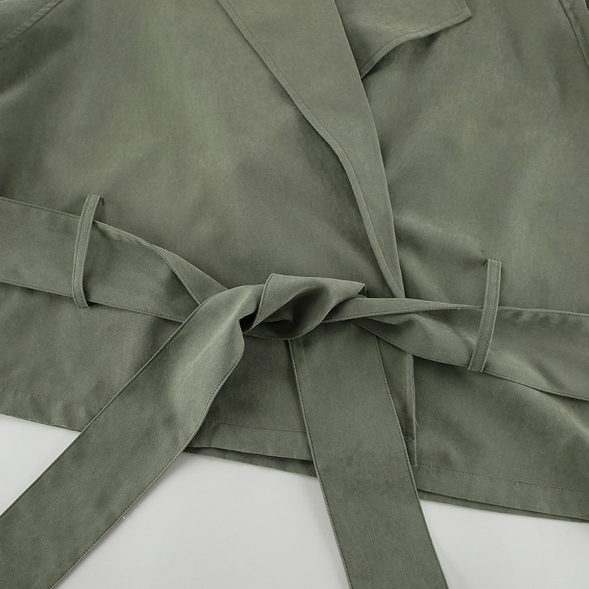 Cropped Autumn Trench Coat with Tie Detail - TayDiane