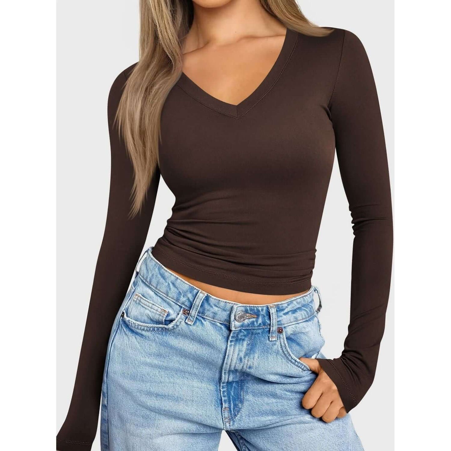 V-Neck Long Sleeve Top Taydiane