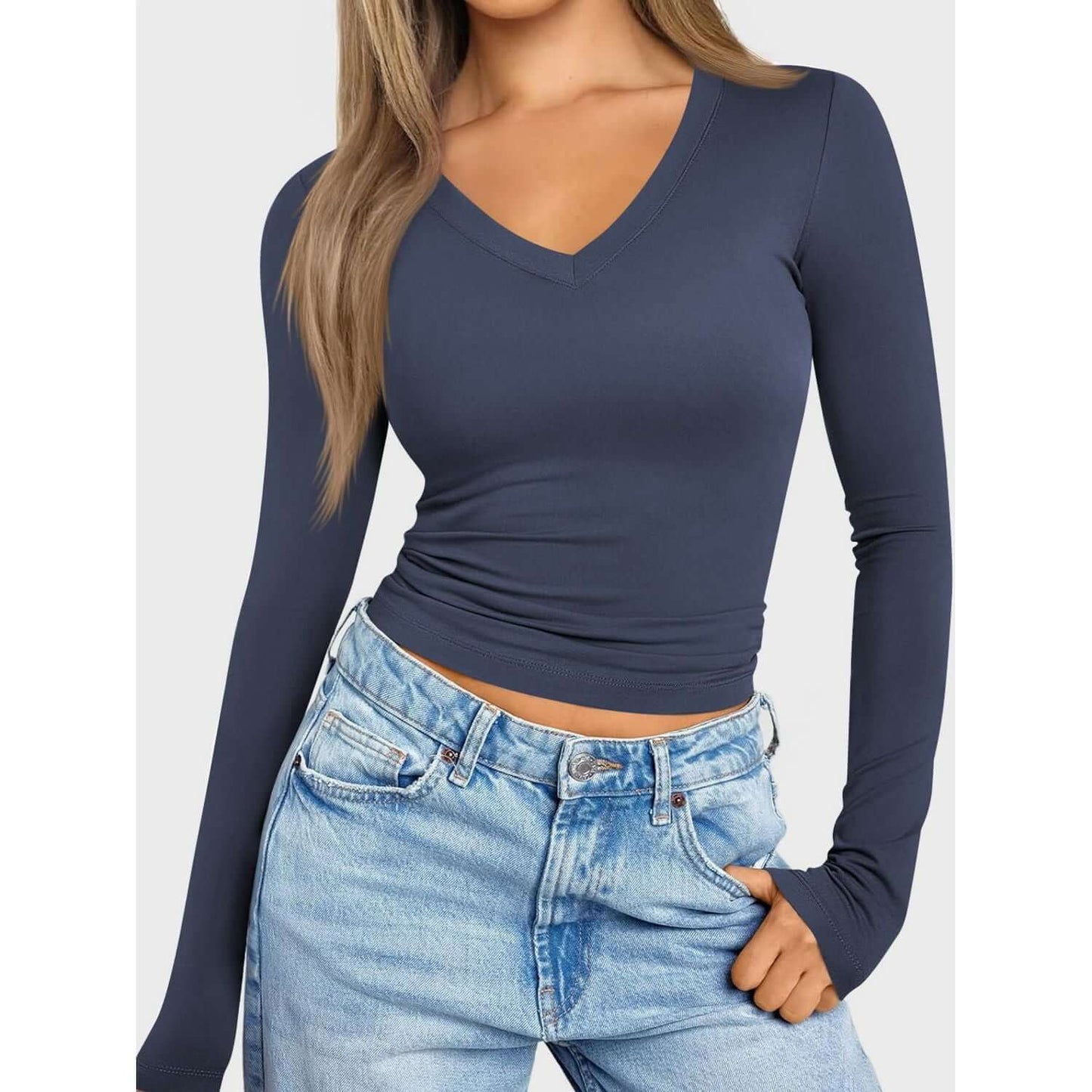 V-Neck Long Sleeve Top Taydiane