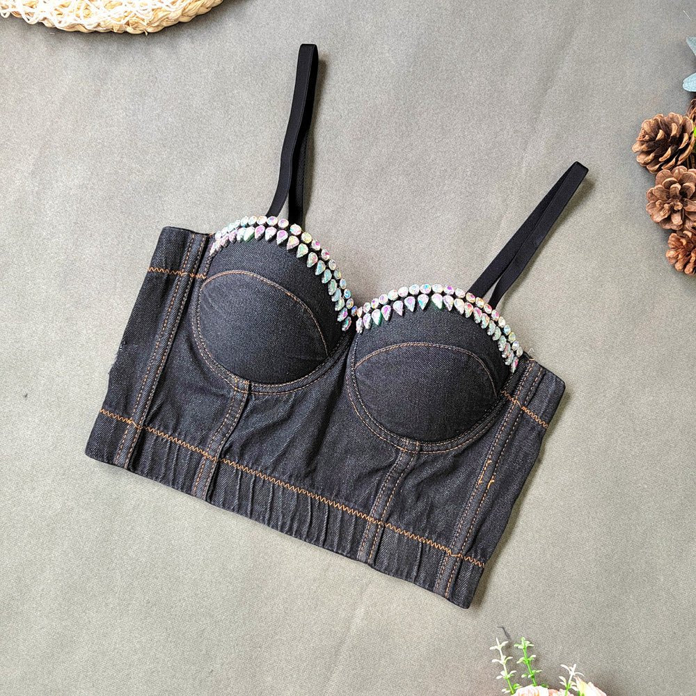 Denim Bustier with Rhinestone's - TayDiane