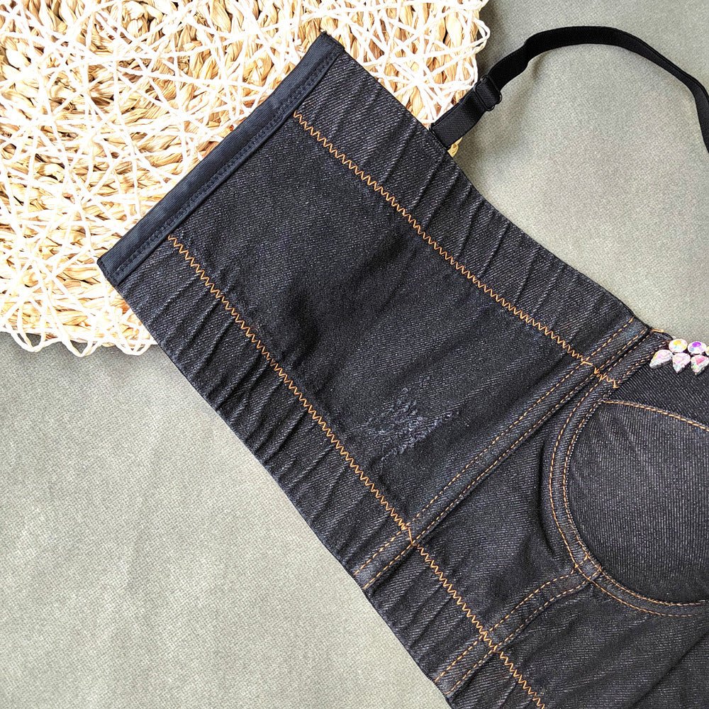 Denim Bustier with Rhinestone's - TayDiane