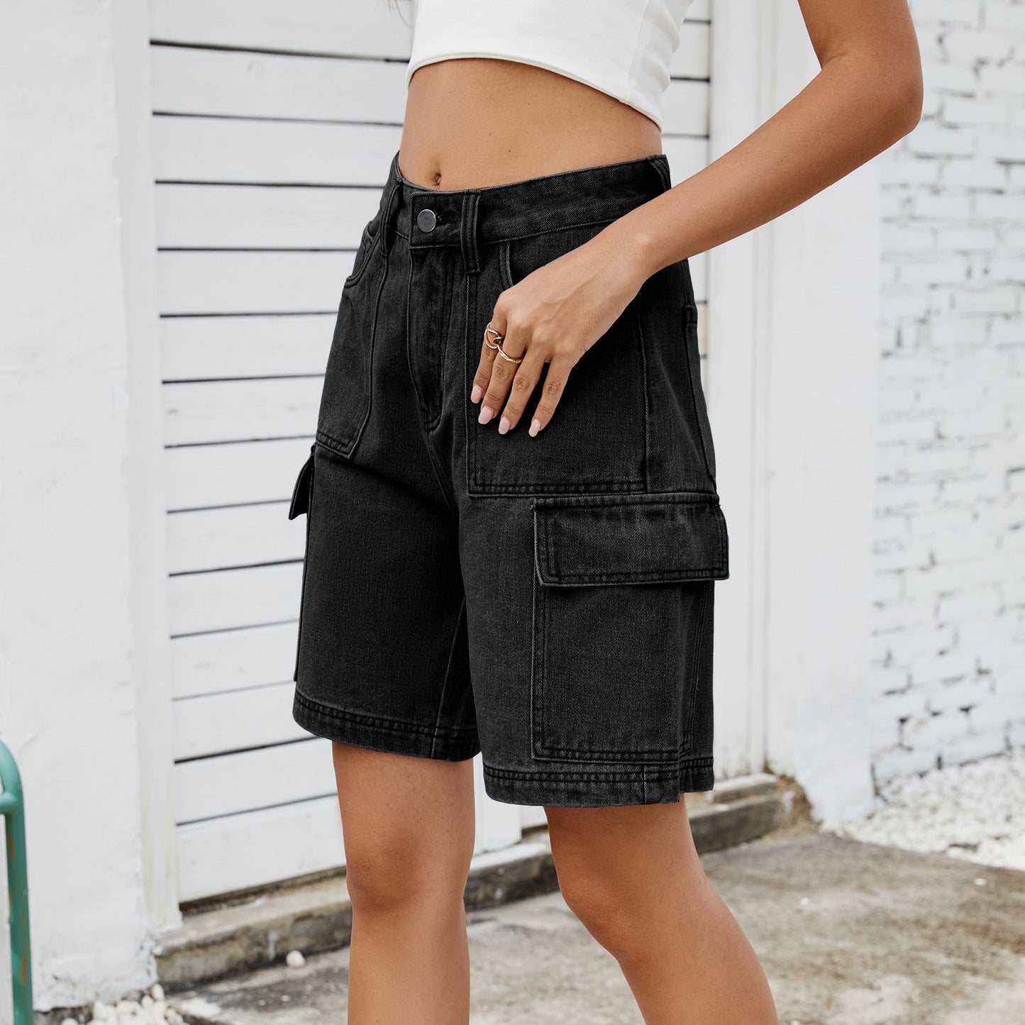 Denim Cargo Loose Fit Shorts - TayDiane
