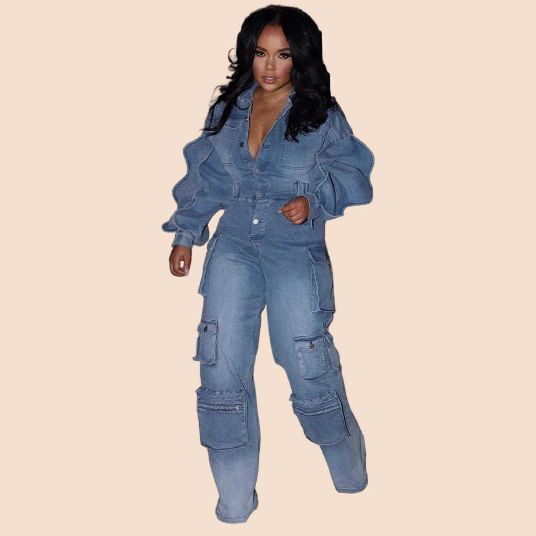 Denim Utility Cargo Jumpsuit - TayDiane