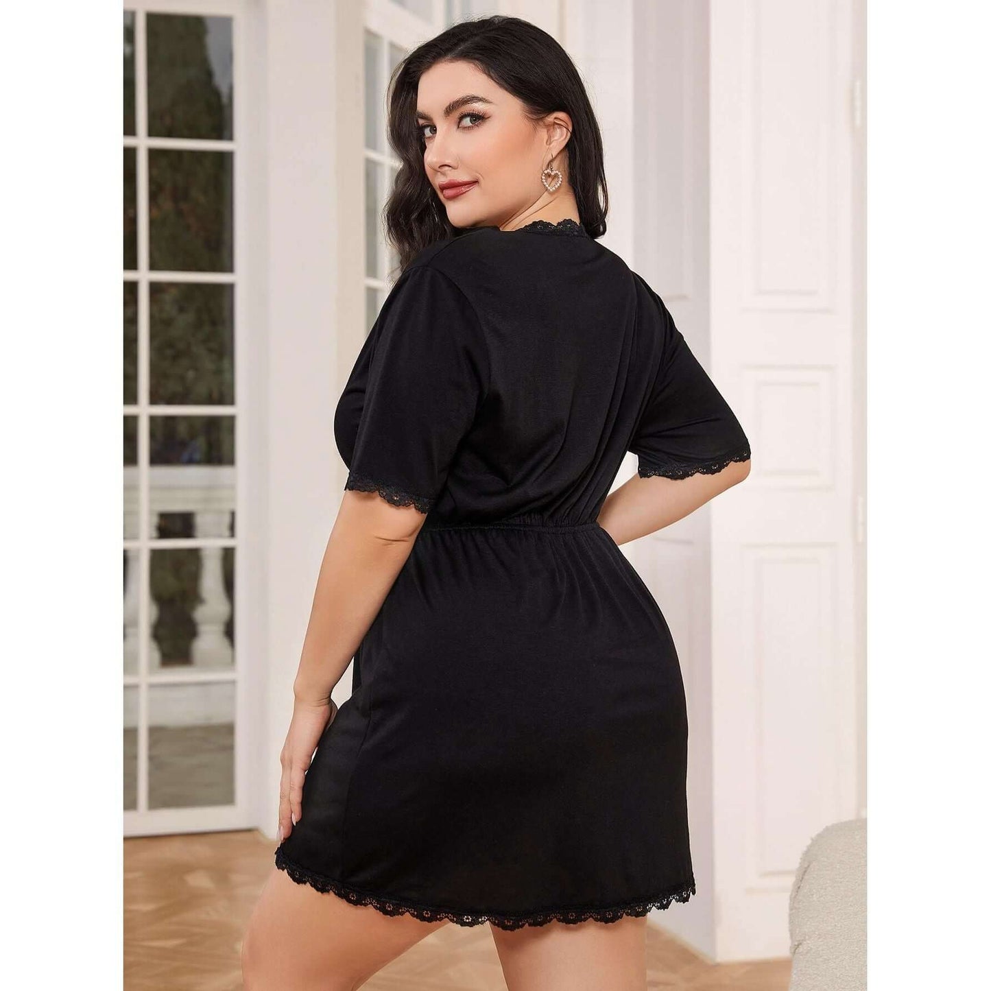 Lace Trim Deep V Night Dress Taydiane