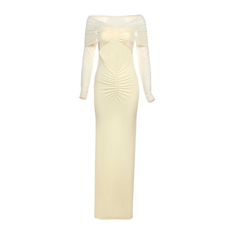 Elegant Long Sleeve Mesh Off Shoulder Maxi Dress - TayDiane