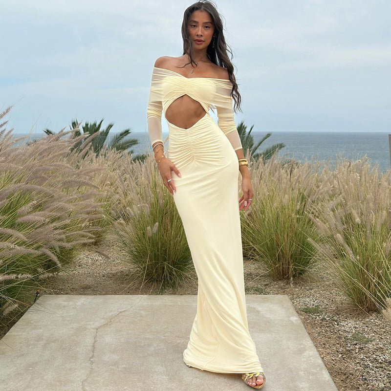 Elegant Long Sleeve Mesh Off Shoulder Maxi Dress - TayDiane
