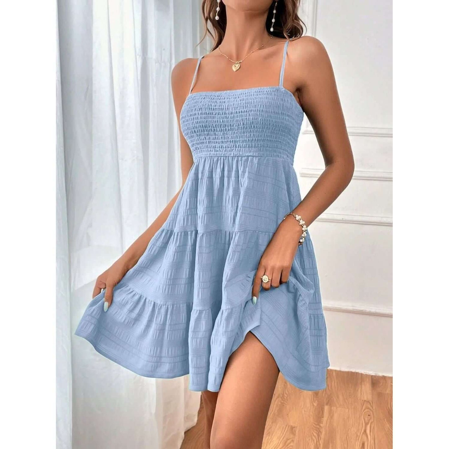 Tiered Smocked Square Neck Cami Dress Taydiane