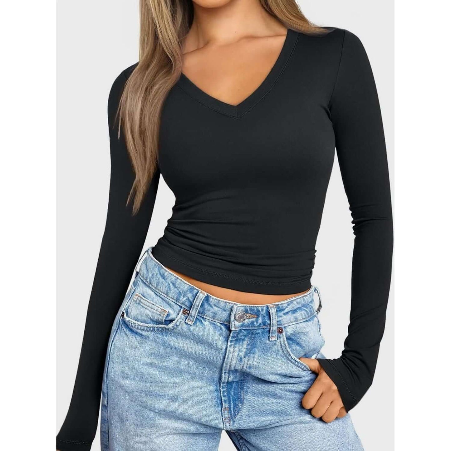 V-Neck Long Sleeve Top Taydiane