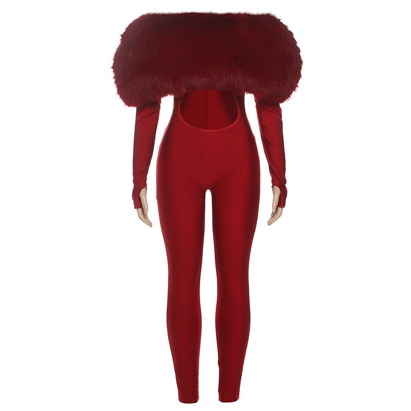 Feather Fantasy Off - Shoulder Cutout Jumpsuit - TayDiane
