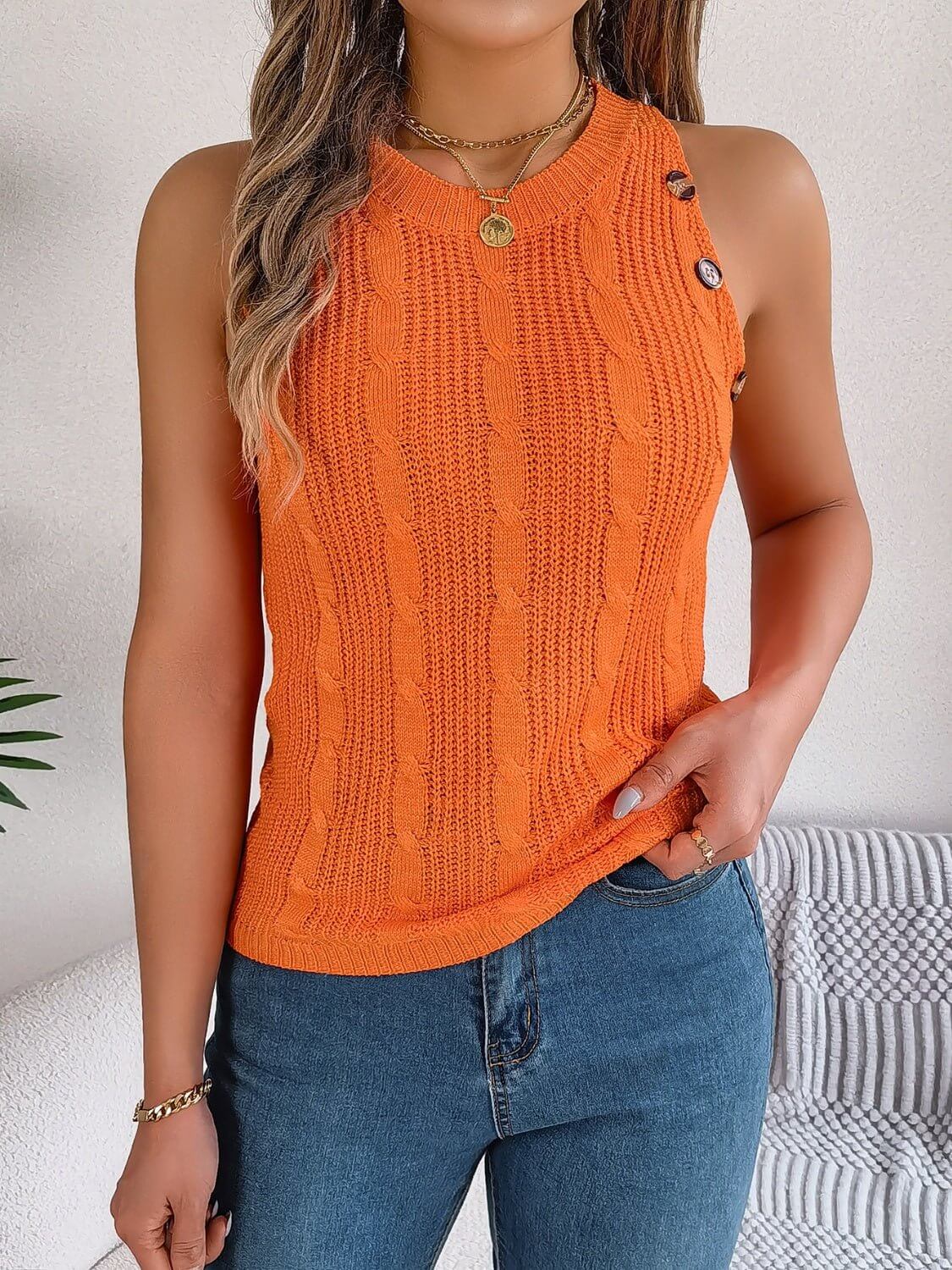 Cable-Knit Button Detailed Top