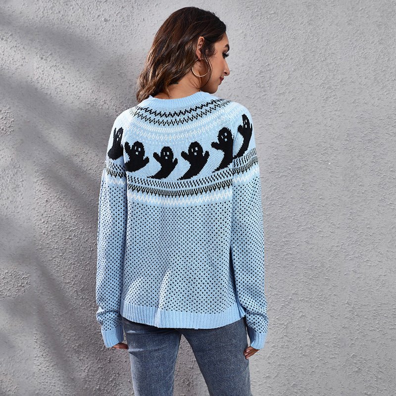 Ghostly Long - Sleeved Knitted Sweater - TayDiane
