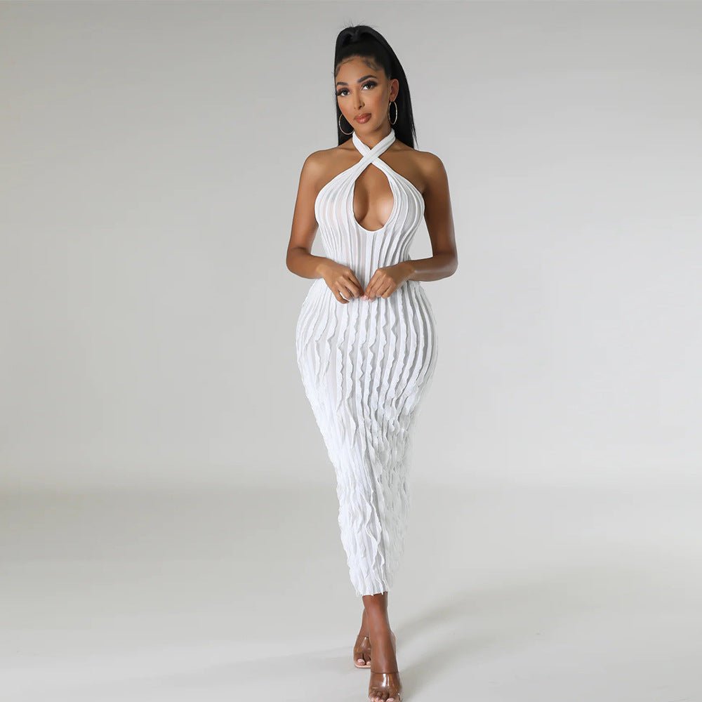 Halter Backless V Neck Maxi Dress - TayDiane