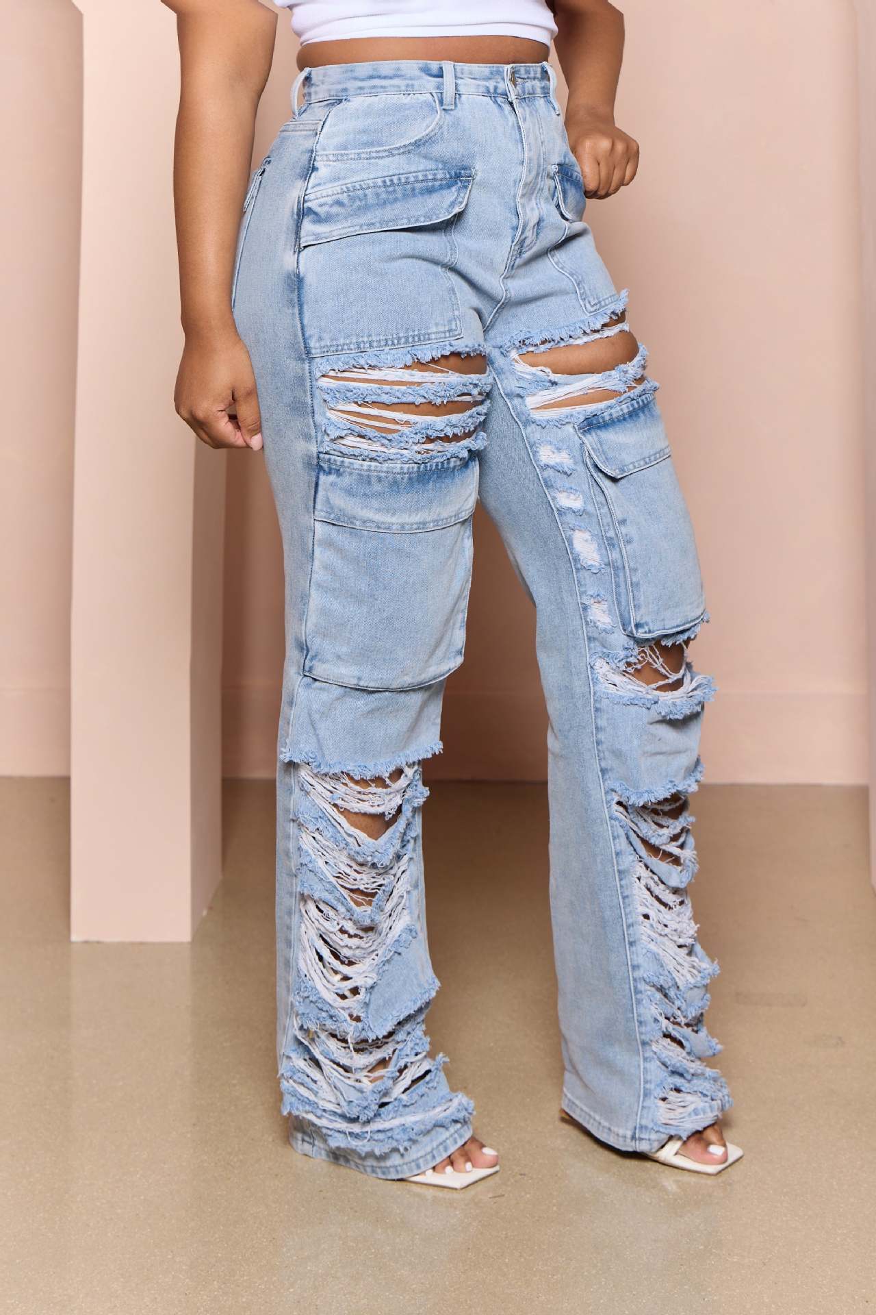 High Rise Ripped Straight Leg Jeans - TayDiane