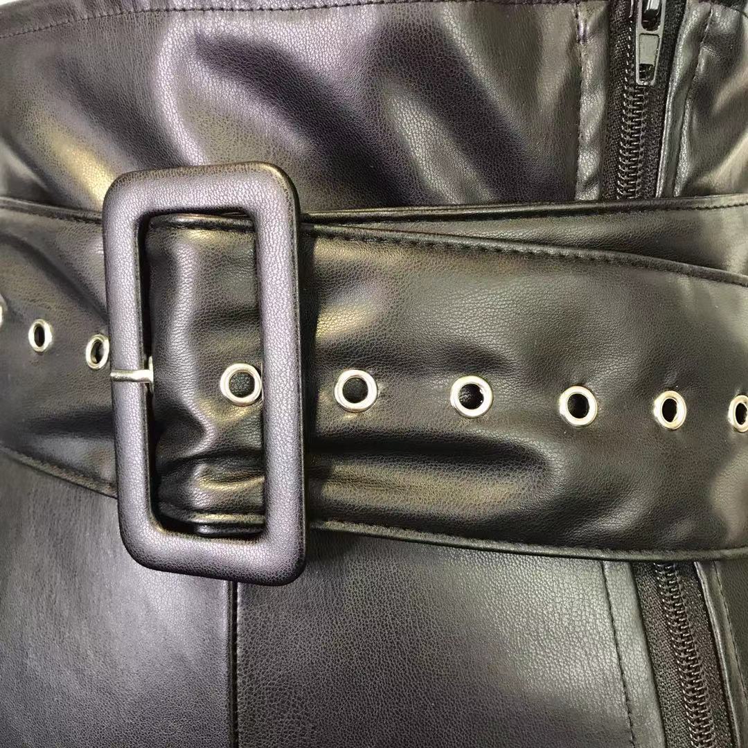 High - Waisted Faux Leather Pants with a Metal Belt and Wide Legs - TayDiane