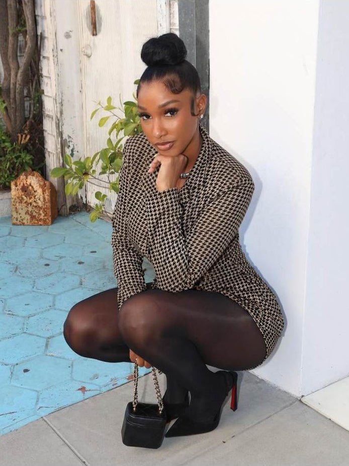 Khaki Houndstooth Button - Down Short Set - TayDiane