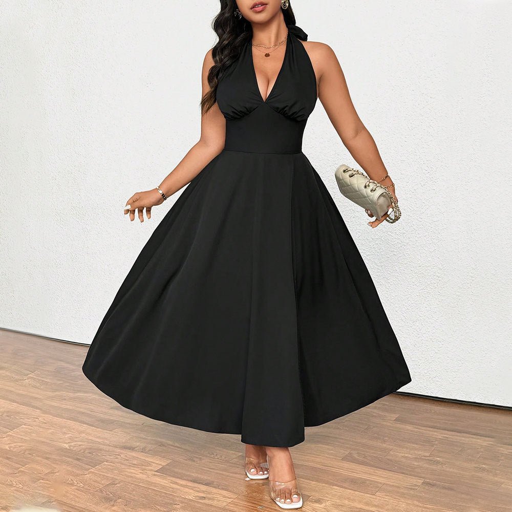 Plus Size Women Clothing French Socialite Dress Summer V neck Cocktail Dress - TayDiane