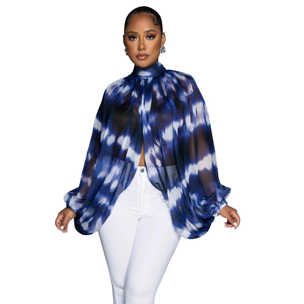 Printed Loose Long Sleeve Split Top - TayDiane