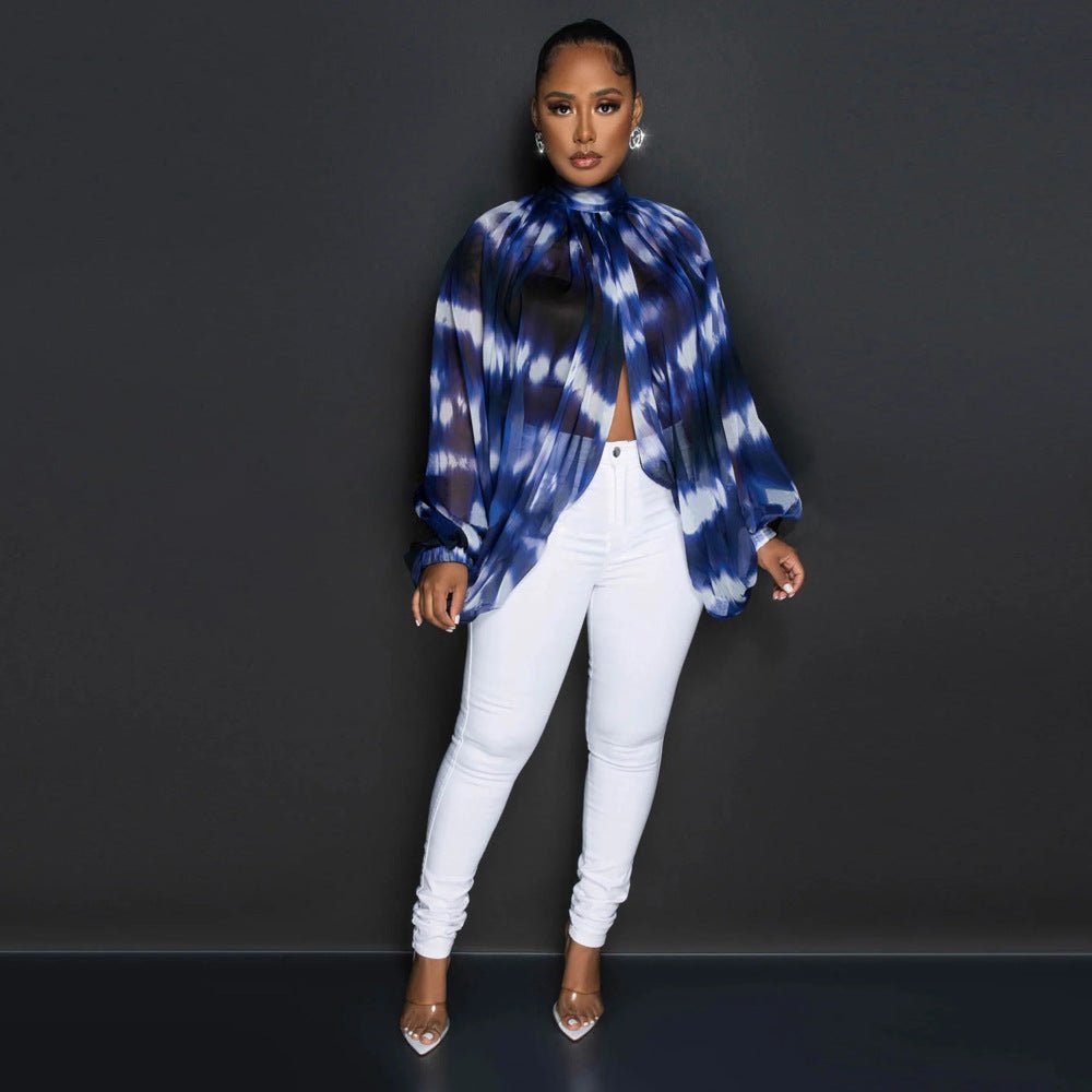 Printed Loose Long Sleeve Split Top - TayDiane