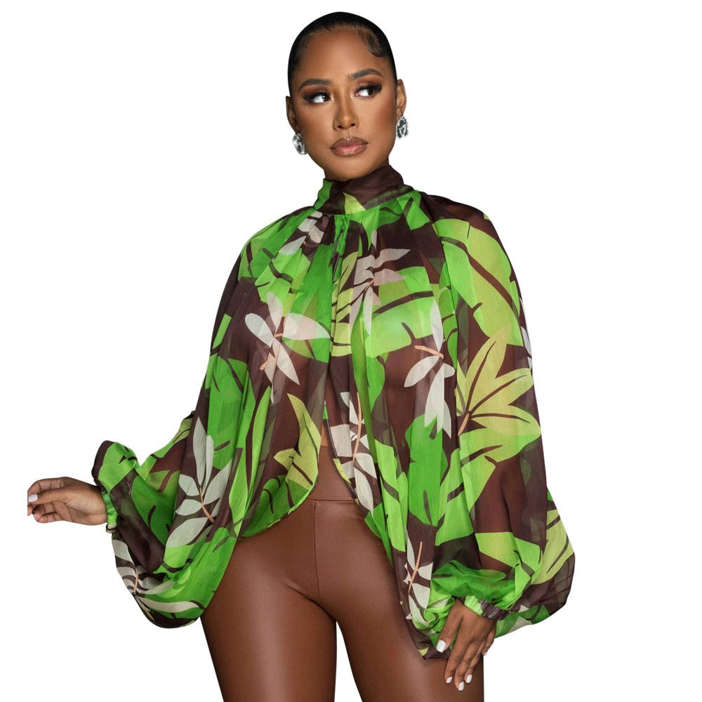 Printed Loose Long Sleeve Split Top - TayDiane
