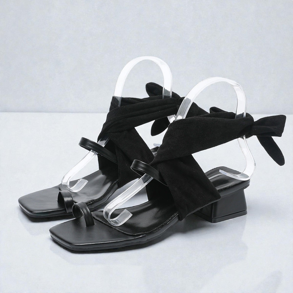 Printed Scarf Tie Block Heel Sandals - Taydiane