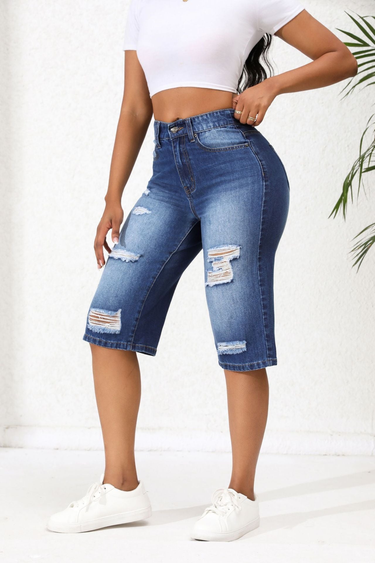 Ripped Straight Leg Bermuda Shorts - TayDiane