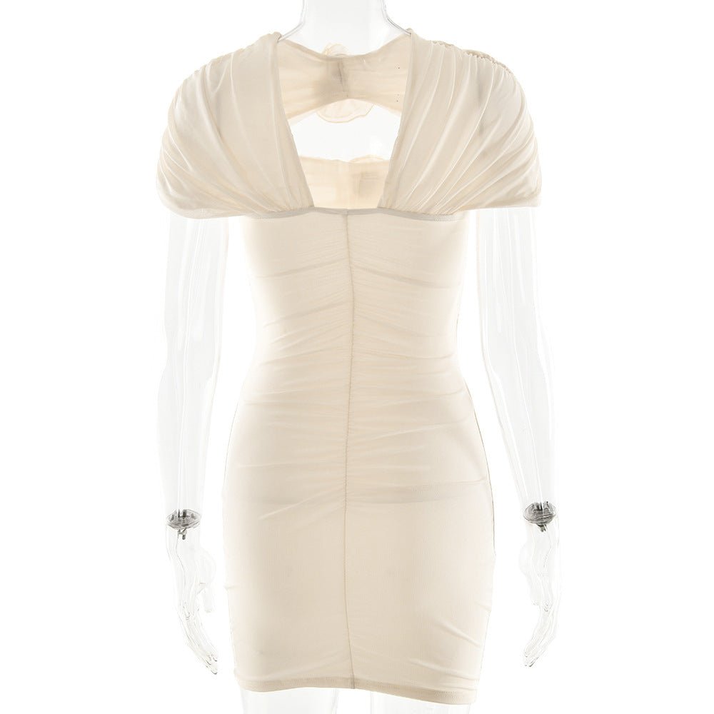 Sexy Hollow Out Cutout Sleeveless Hip Dress Elegant Floral Decorative Pleated Dress Summer - TayDiane