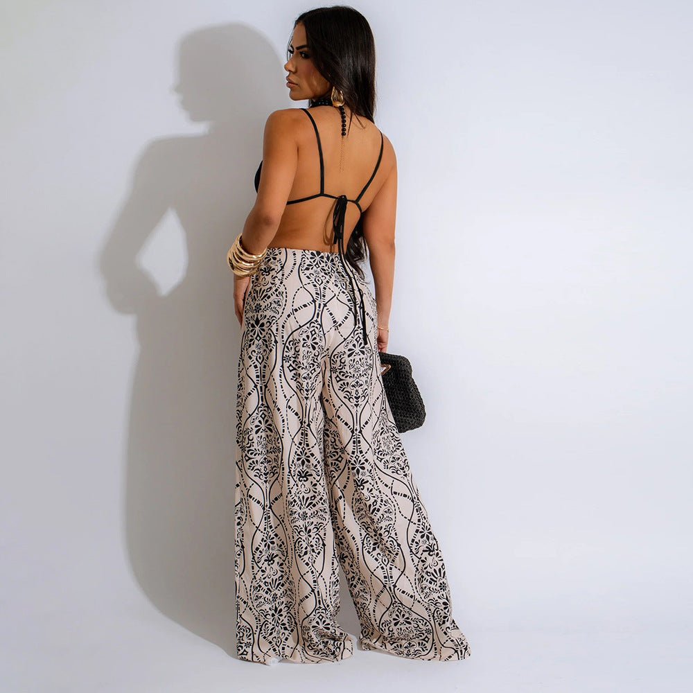 Sexy Suspender Lace Up Loose Shy Jumpsuit Women - TayDiane